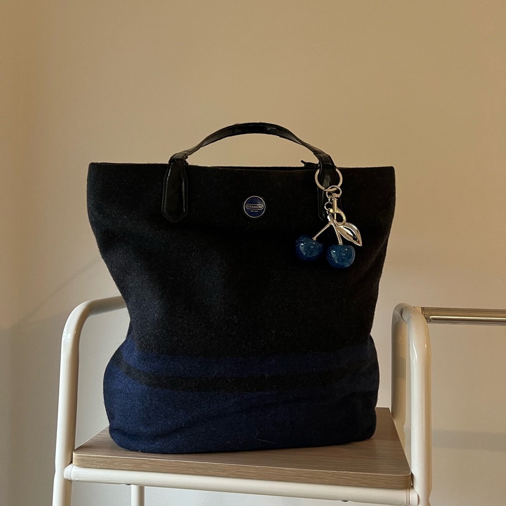 COACH Black and Blue Wool Tote